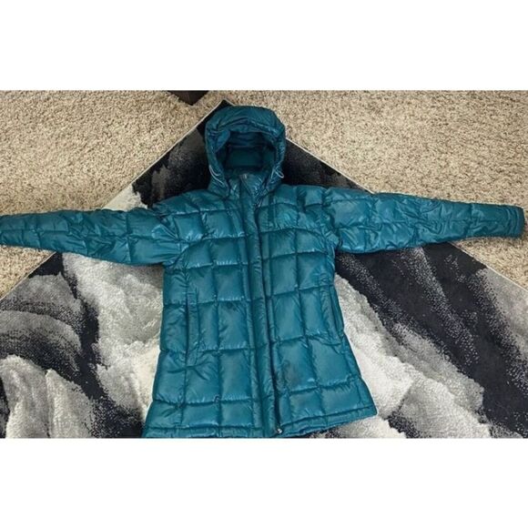 The north face shiny teal blue green 600M down hooded jacket/coat parka XS - Picture 3 of 12
